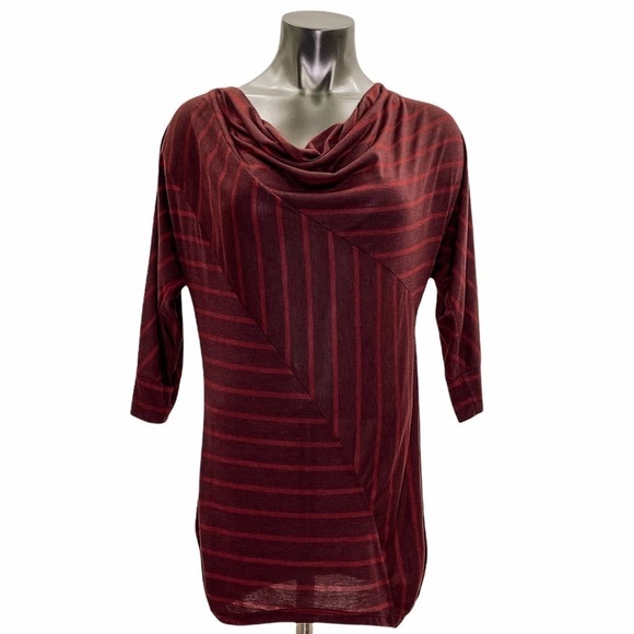 MAI Tai Red Burgundy Striped Cowl Neck Blouse - Picture 1 of 12
